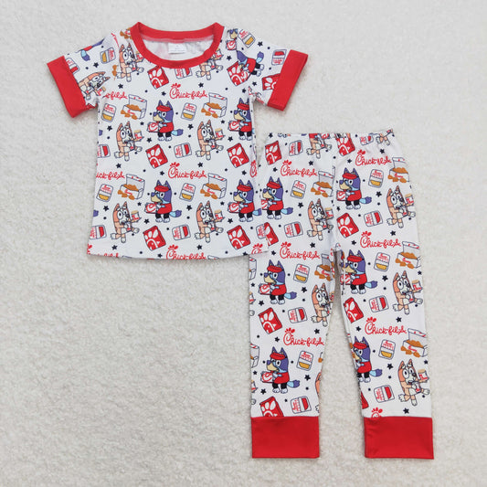 BSPO0347 Cartoon dog Red and white short-sleeved trousers pajamas set