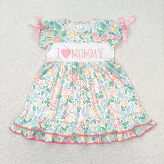 GSD1092 I love mommy Letter flower leaf short-sleeved dress