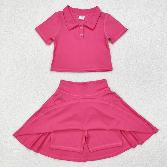 GSD1391 Baby Girls Hotpink Buttons Shirt Skirt Active Wear Clothes Set