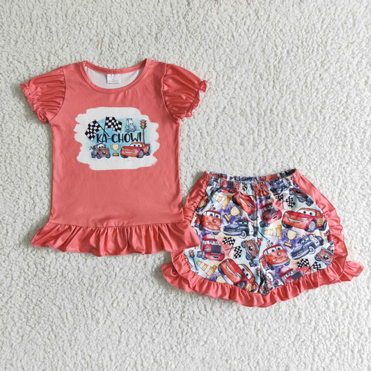 C1-30 girl red short-sleeved cartoon shorts suit