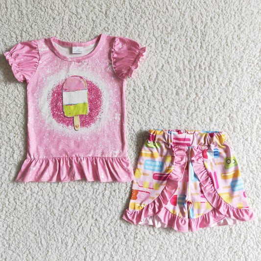 C10-26 Pink short-sleeved ice cream shorts for girls