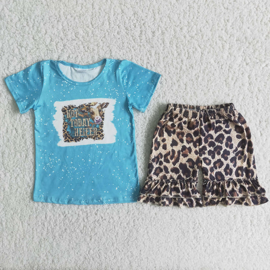 C5-16 Bull head blue short sleeve leopard print shorts suit