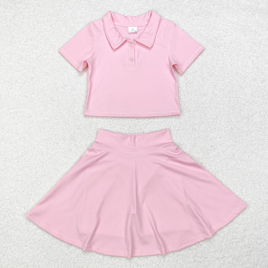 GSD1393 Baby Girls Pink Buttons Shirt Skirt Active Wear Clothes Set