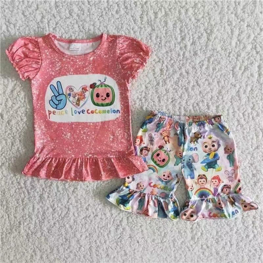 C6-24 Love watermelon cartoon short-sleeved shorts suit