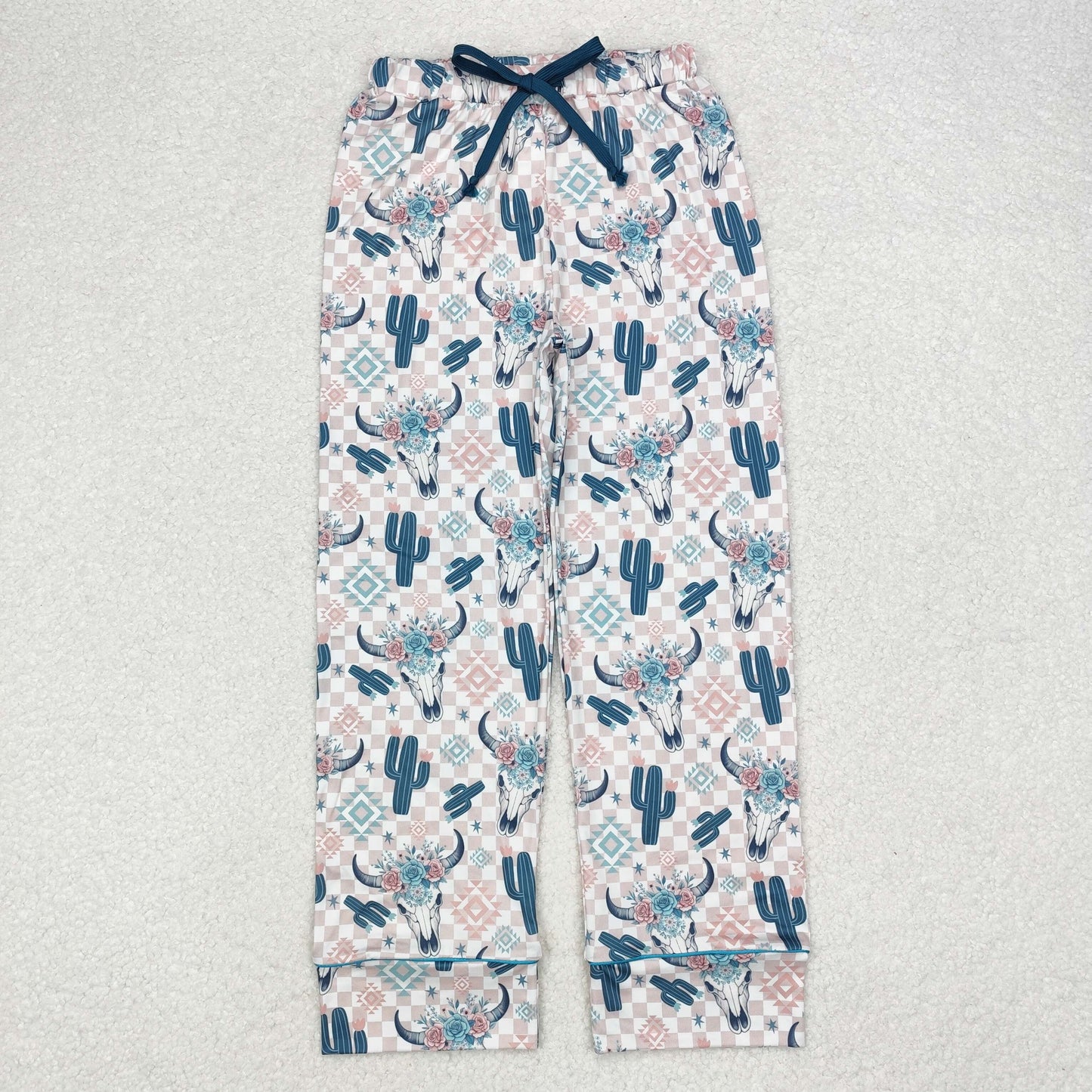 P0584 Adult Women Western Cow Cactus Bottom Pants Pajamas