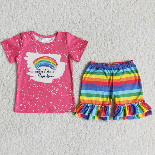 C9-3 Rainbow Girls Short Sleeve Shorts Set