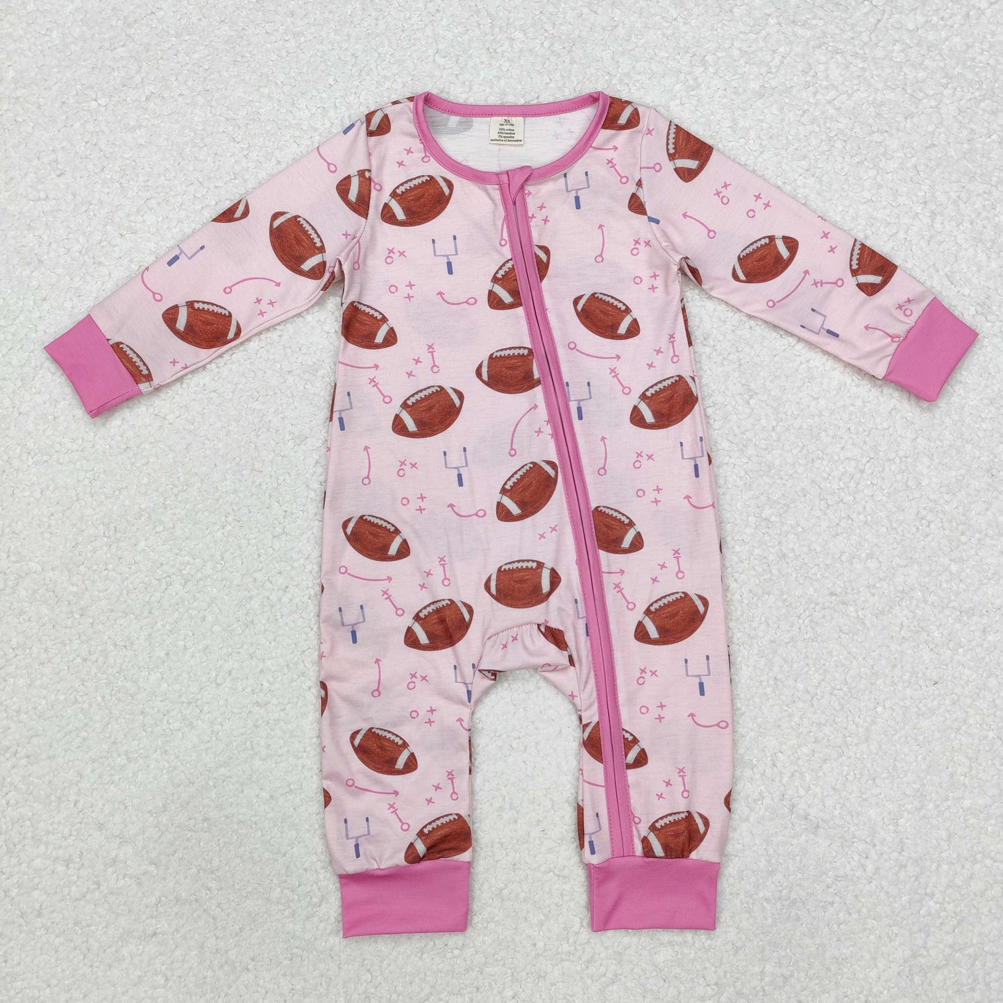 LR1464 Baby Infant Girls Football Pink Zip Bamboo Romper