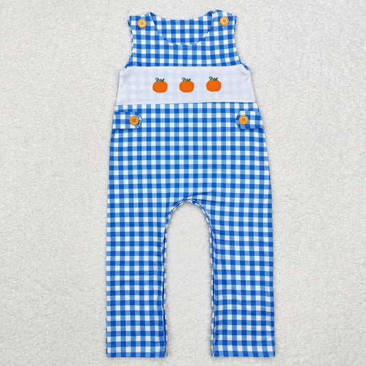 SR1949 Baby Infant Boys Blue Checkered Pumpkin Romper