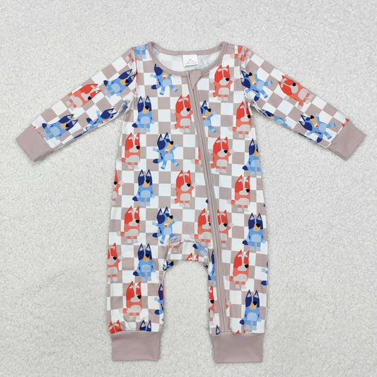 LR1990 Baby Infant Dogs Checkered Zip Romper