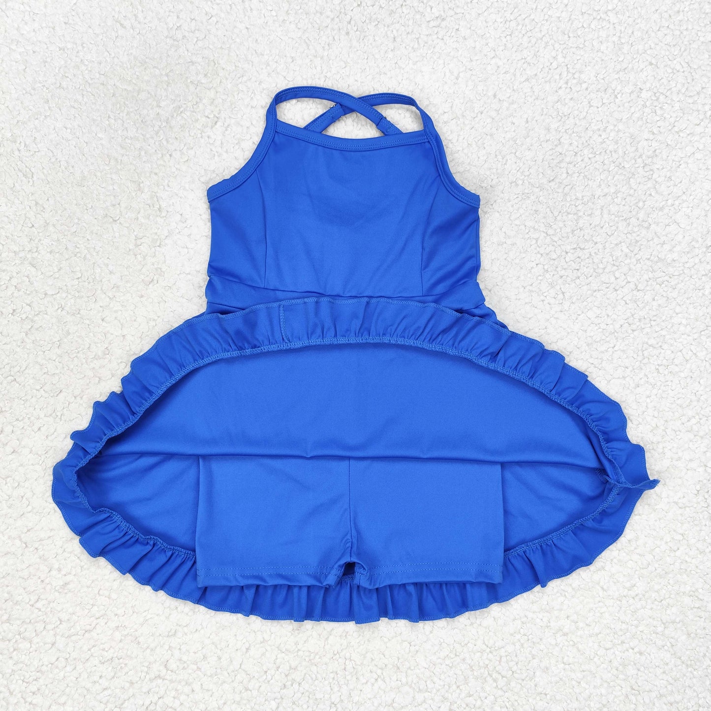 S0445 Solid blue tracksuit dress swimsuit