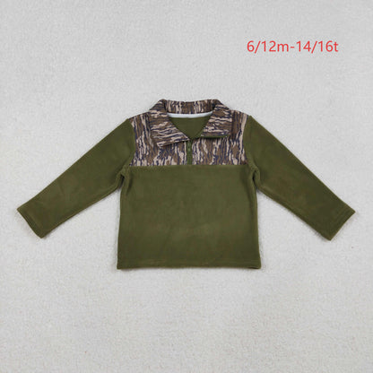 BT1317 Baby Boys Western Olive Bottomland Camo Half Zipper Pullover Top C10.15