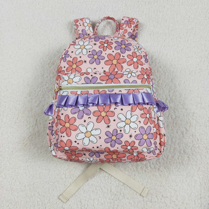 BA0240 Baby Kids Girls Pink Flowers Backpack Zip Back Bag 4.26