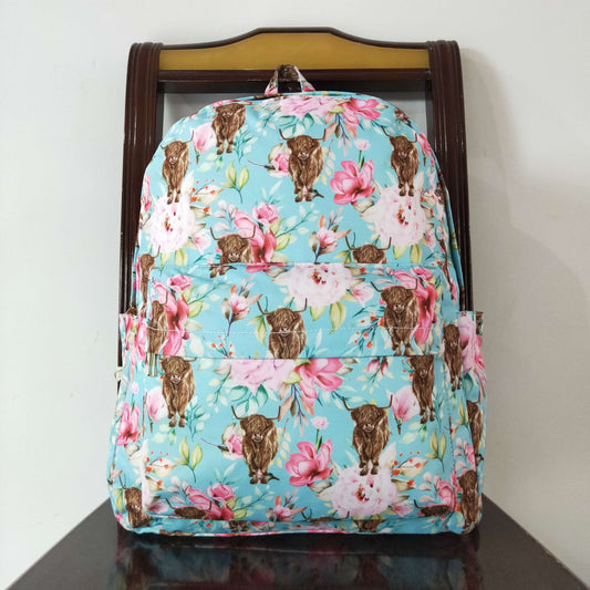 BA0081 Alpine Cow flower light blue backpack