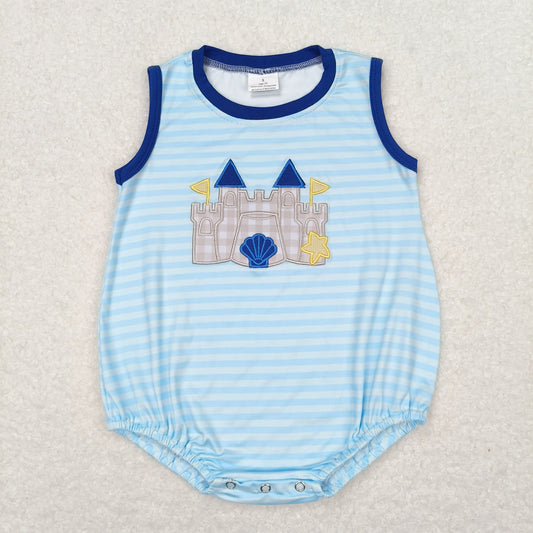 SR1318 Embroidered blue shell stars Castle striped vest jumpsuit