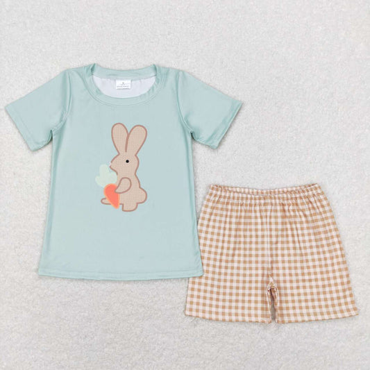 BSSO0407 Rabbit Carrot teal short-sleeved brown plaid shorts suit