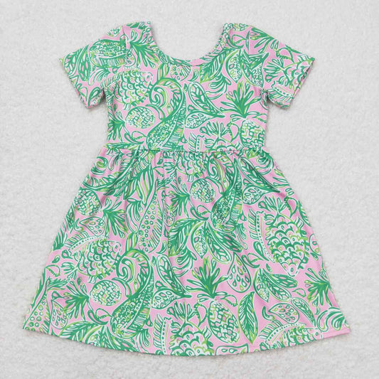 GSD1113 Seaweed pattern pink green short-sleeved dress