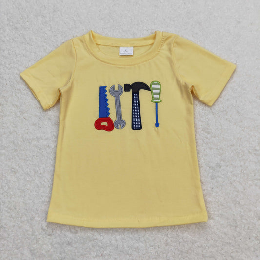 BT0575 Embroidery hammer tool yellow short-sleeved top