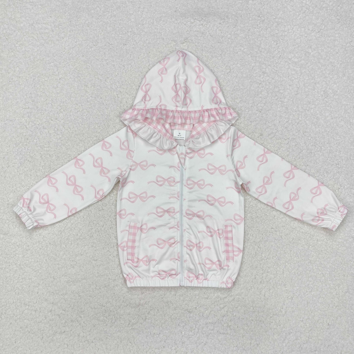 GT0873 Baby Girls Pink Bows Hooded Top Zip Tops