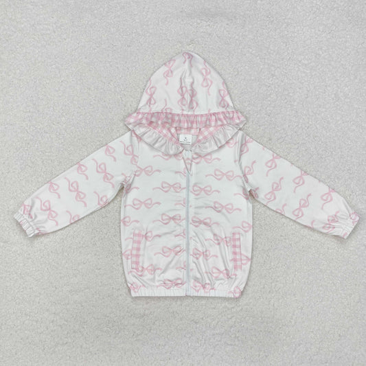 GT0873 Baby Girls Pink Bows Hooded Top Zip Tops