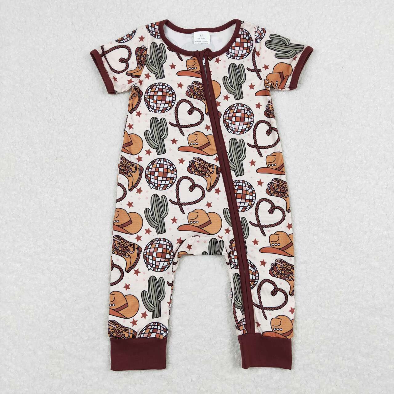 SR0973 Lamp ball cactus hat Boots star Brown zipper short sleeve jumpsuit