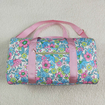 BA0291 Pink Ruffle Blue Floral Print Gym Duffle Bag 7.7