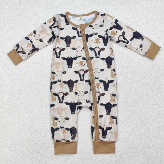 LR1799 Baby Infant Boys Western Cow Black Zip Romper