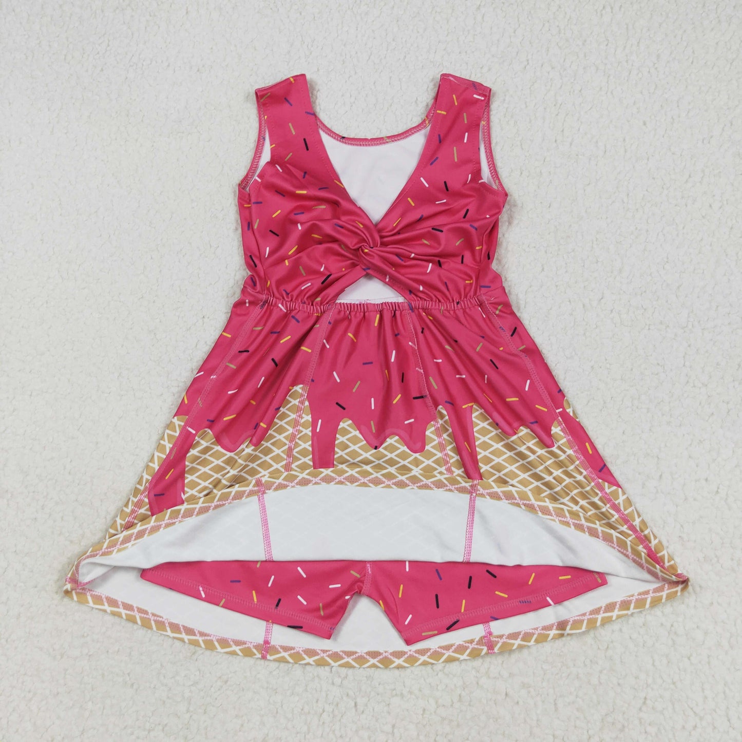 GSD2427 Baby Girls Red Ice-cream Drip Yoga Skort Knee Length Dress 7.25