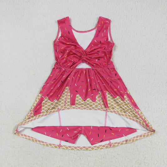 GSD2427 Baby Girls Red Ice-cream Drip Yoga Skort Knee Length Dress 7.25