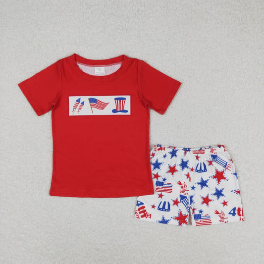 BSSO0726 4th of July Flag hat Red short-sleeved star shorts suit