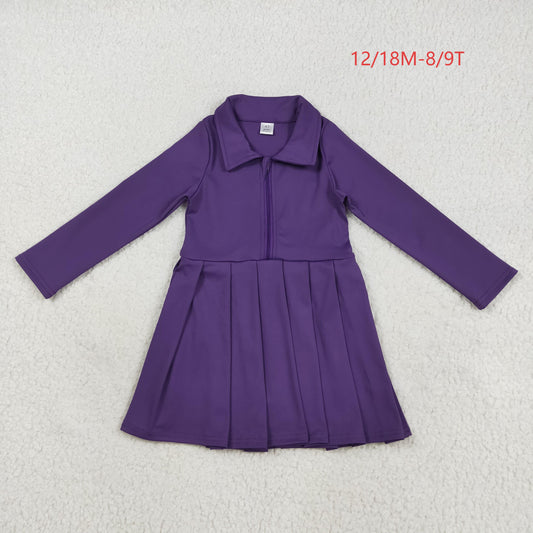 GLD1152 Baby Girls Purple Long Sleeves Zipper Knee Length Dress 8.4