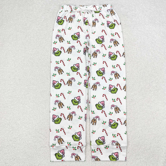 P0536 Adult Women Christmas Green Face Bottom Pants Pajamas