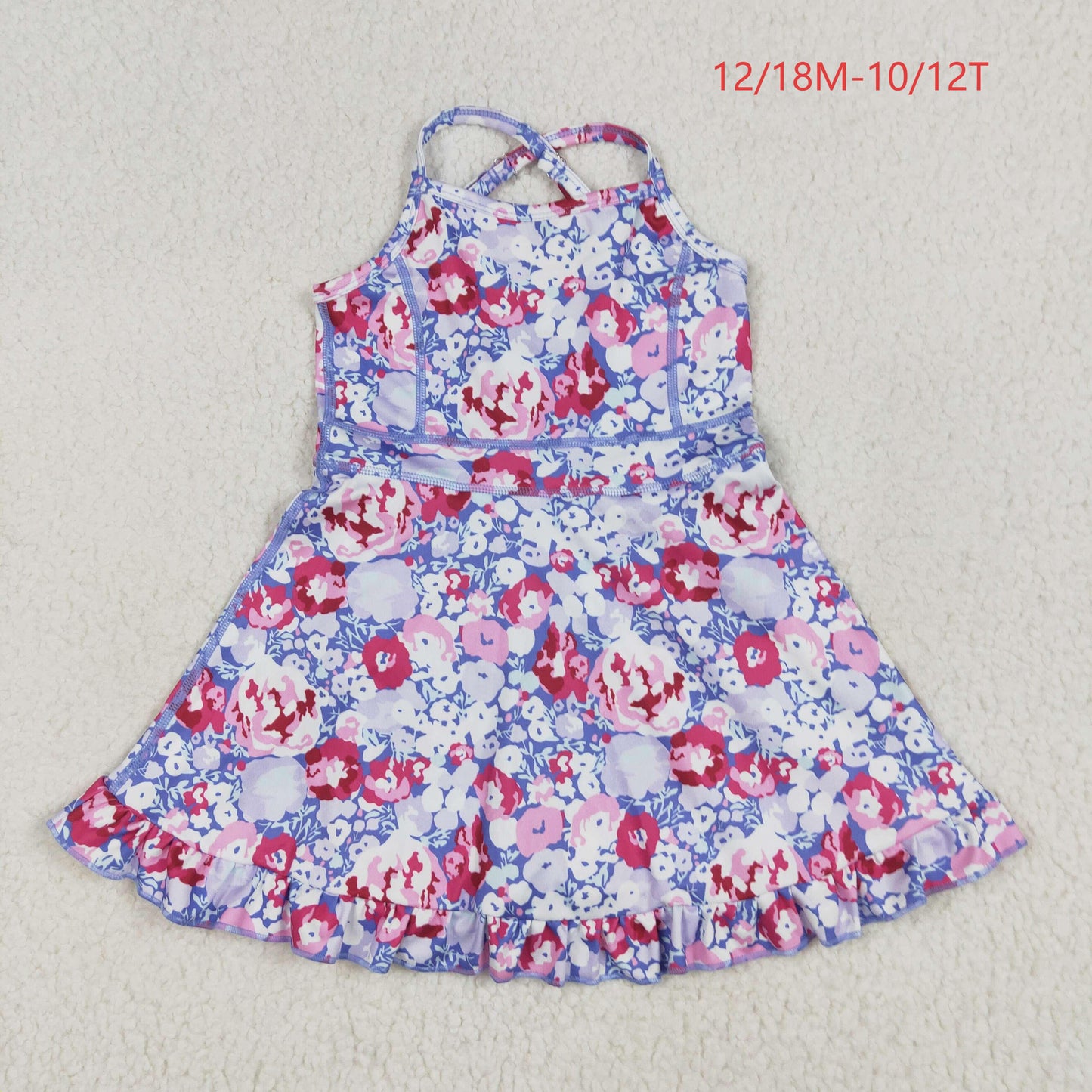 GSD2285 Baby Girls Lavender Strap Colorful Floral Yoga Ruffle Knee Length Dress 6.4