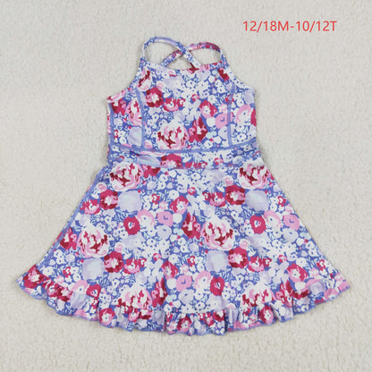 GSD2285 Baby Girls Lavender Strap Colorful Floral Yoga Ruffle Knee Length Dress 6.4