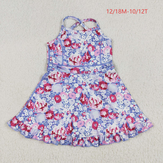GSD2285 Baby Girls Lavender Strap Colorful Floral Yoga Ruffle Knee Length Dress 6.4
