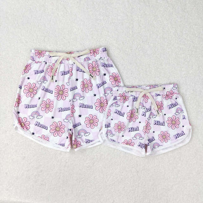 SS0172 Adult mama Flowers purple and white plaid shorts