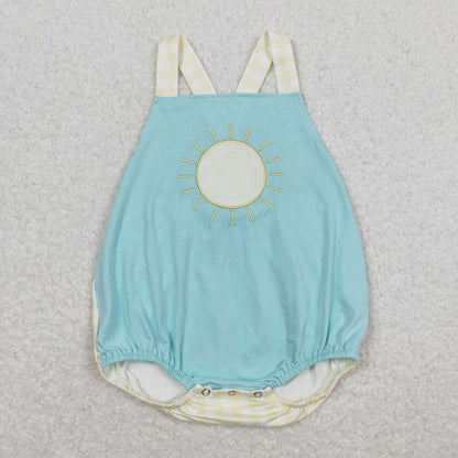 SR1072 Embroidered Sun Sunny yellow-white checkered turquoise vest onesie