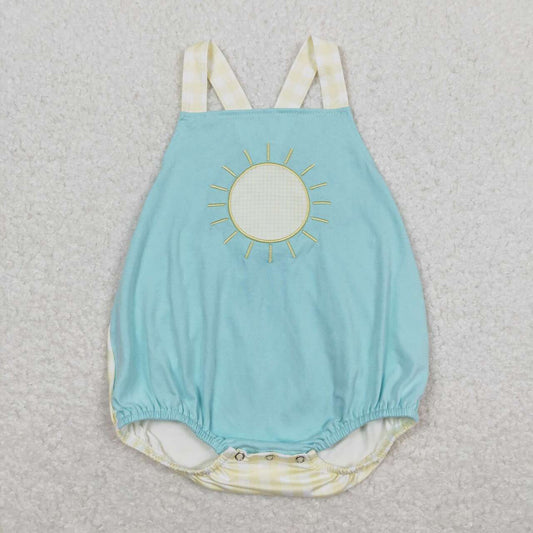SR1072 Embroidered Sun Sunny yellow-white checkered turquoise vest onesie