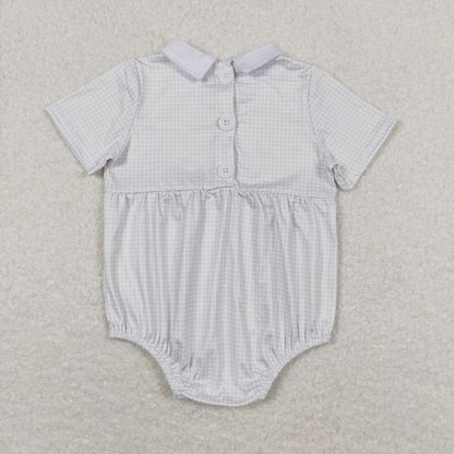 SR0598 Blue Plaid doll collar short-sleeved jumpsuit