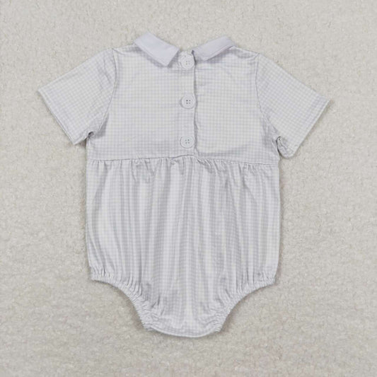 SR0598 Blue Plaid doll collar short-sleeved jumpsuit