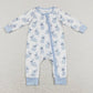 LR0837 Rabbit blue and white zip-up long sleeve onesie