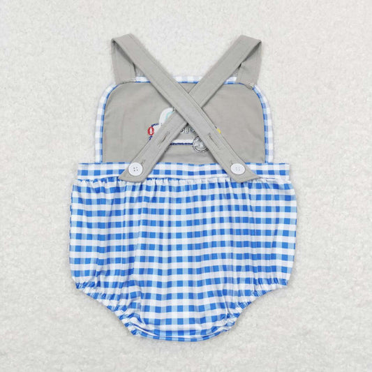 SR0997 Embroidered blue and white checkered grey vest onesie