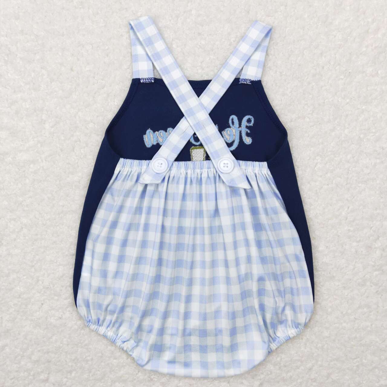 SR0565 Embroidered cross Navy blue blue-white checkered vest onesie