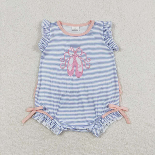 SR0931 Embroidered pink lace blue striped vest onesie