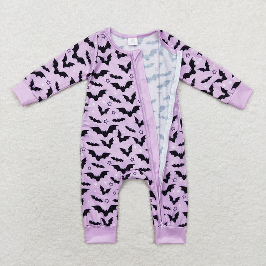 LR1097 Bamboo Halloween Bat Purple zip-up long sleeve onesie