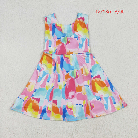 GSD2629 Baby Girls Sleeveless Watercolor Camo Yoga Short Knee Length Dress 6.5