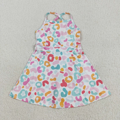 GSD2645 Baby Girls Strap Pink Green Leopard Shorts Knee Length Dress 8.5