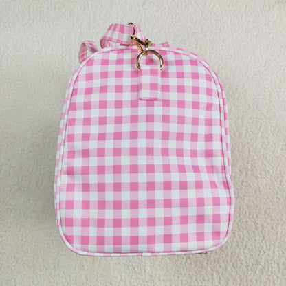 BA0302 Pink Checkered Print Gym Duffle Bags 5.5