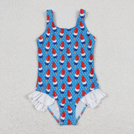 S0217 National Day Popsicle ice cream polka dot white lace blue one-piece swimsuit