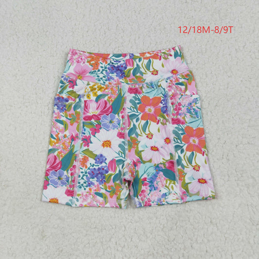 SS0614 Baby Girls Pink Floral Yoga Short Bottoms 7.7