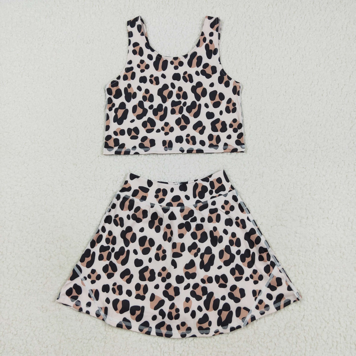 GSD2327 Baby Girls Sleeveless Leopard Top Skort Yoga Set C8.18
